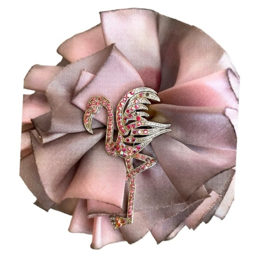 Vintage Pink Flamingo Sparkling Rhinestone Brooch Pin